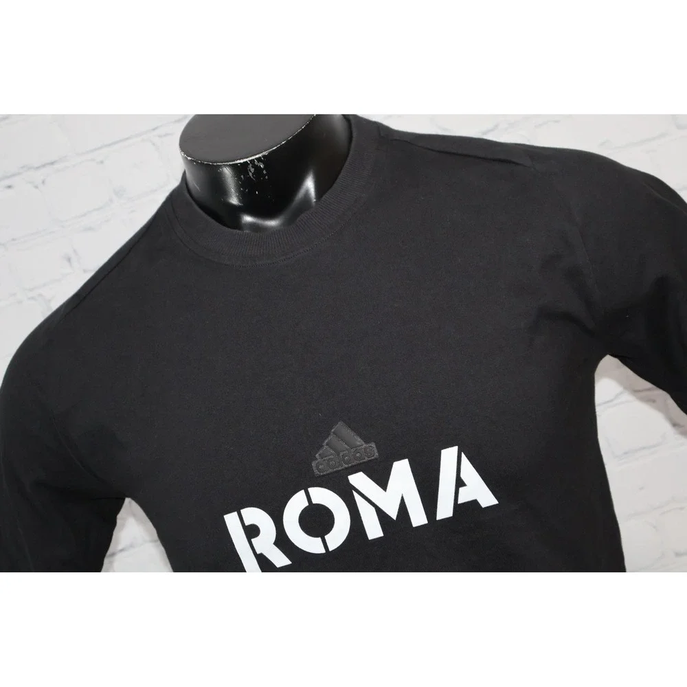 Adidas T-Shirt Men Small Black Roma Graphic Short Sleeve Sporty Tee